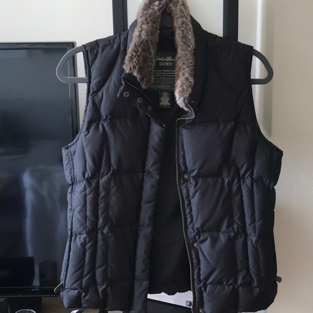 Eddie Bauer Puffer vest with fur trim